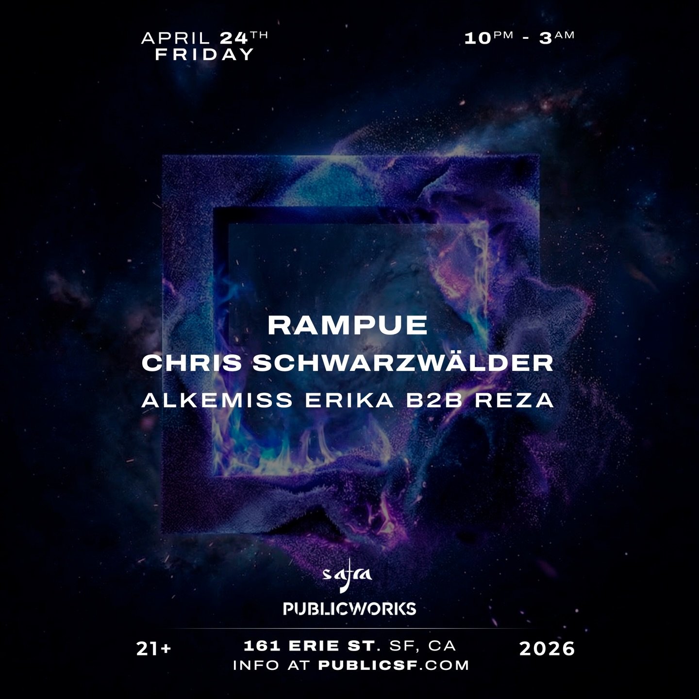 calling all burners 🔥 april 24 + 25 &mdash; sf loading&hellip;
main character energy all weekend @rampue &amp; @schwrzwldr back at PW friday 🌀 then we level up saturday w/ @_mayanwarrior_ (yes, THE art car 😮&zwj;🔥)
2 shows. 2 worlds. same chaos. 