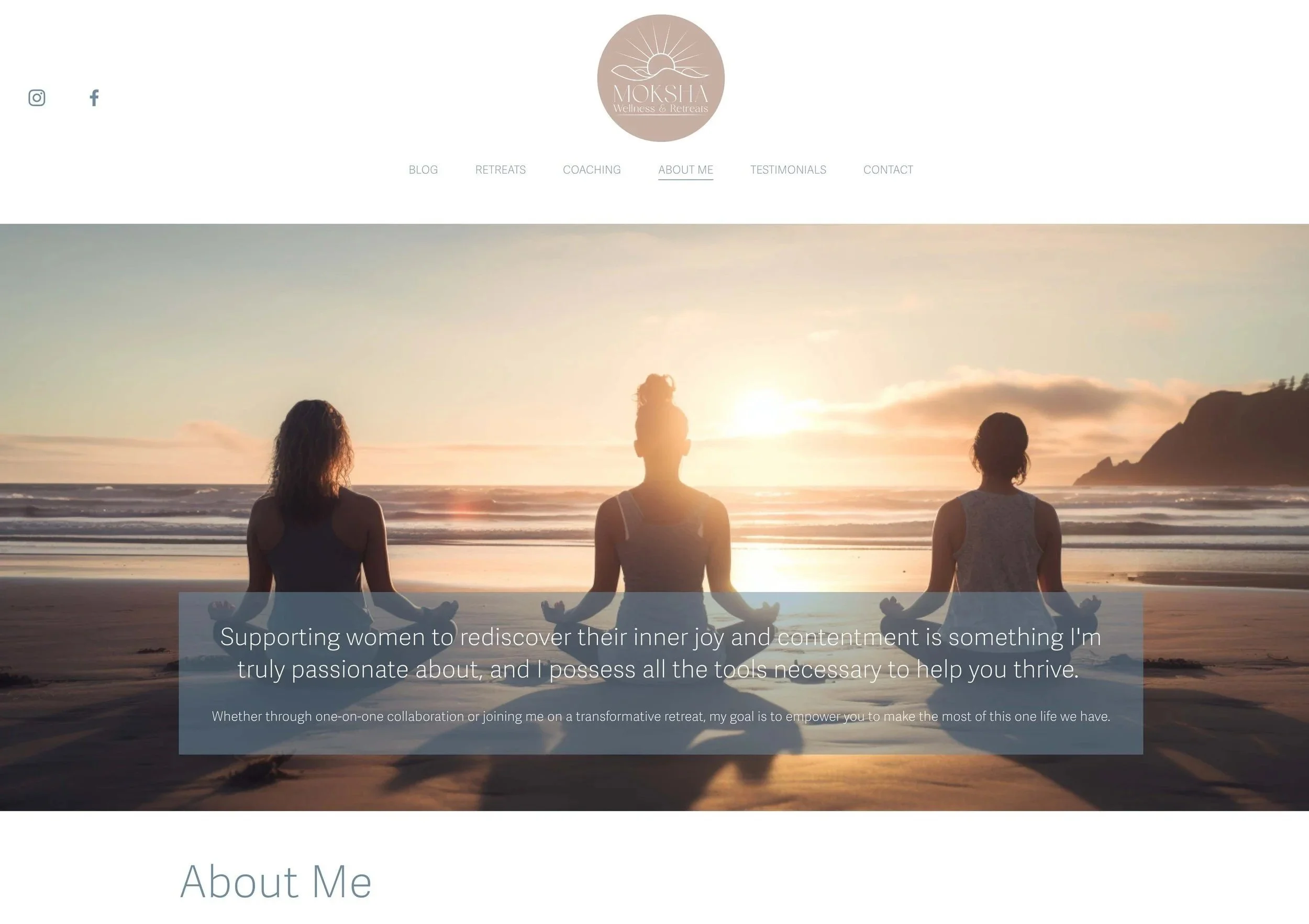 Three women practicing yoga on the beach at sunset or sunrise, sitting cross-legged facing the ocean with mountains in the background.