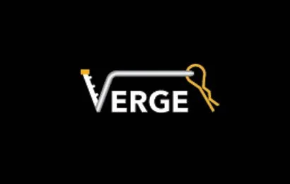 A logo for Verge featuring a pipe wrench integrated into the text design.