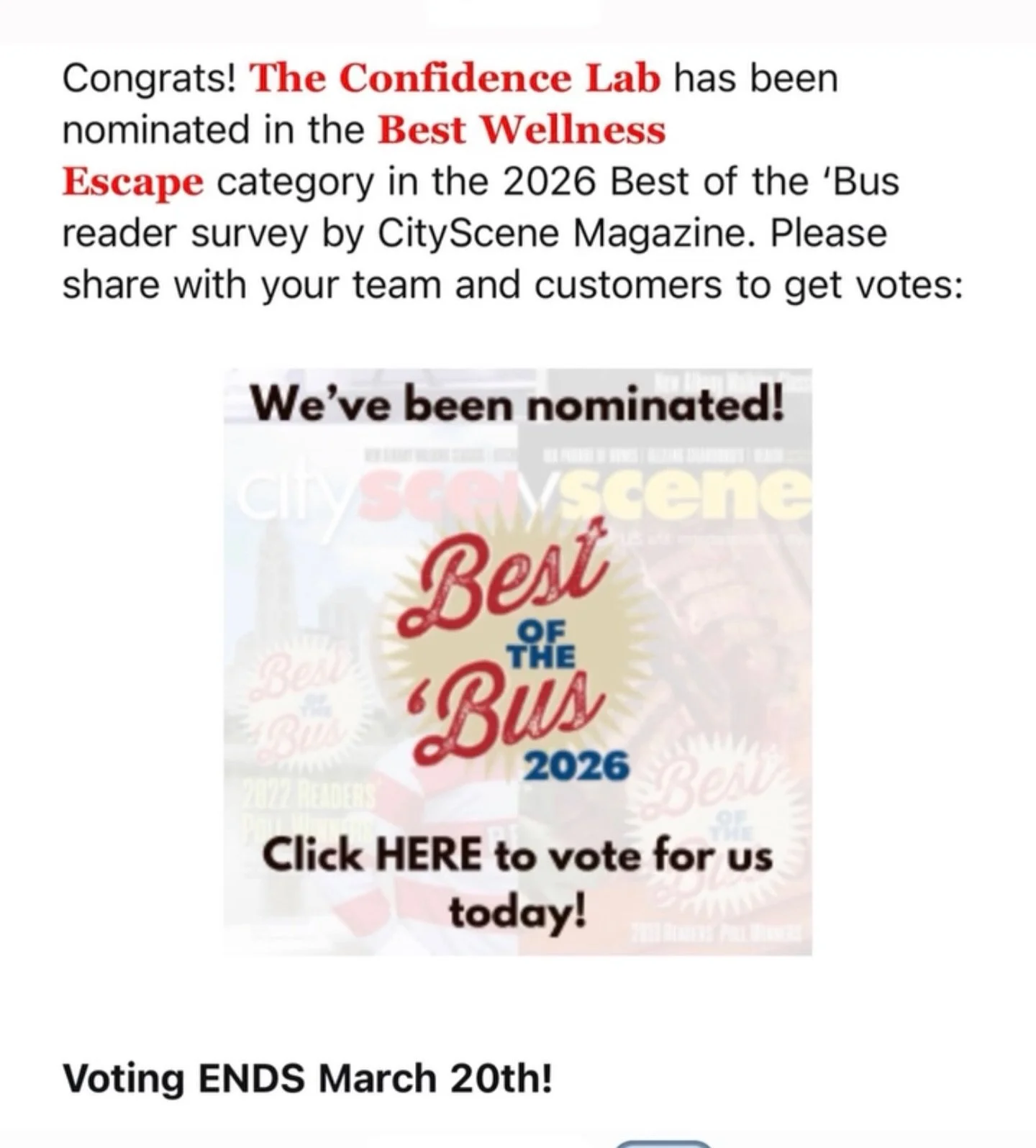 Vote as many times as you want! Thank you so much! Voting ends March 20th. 
https://www.cityscenecolumbus.com/arts-and-entertainment/best-of-the-bus-2026_2/