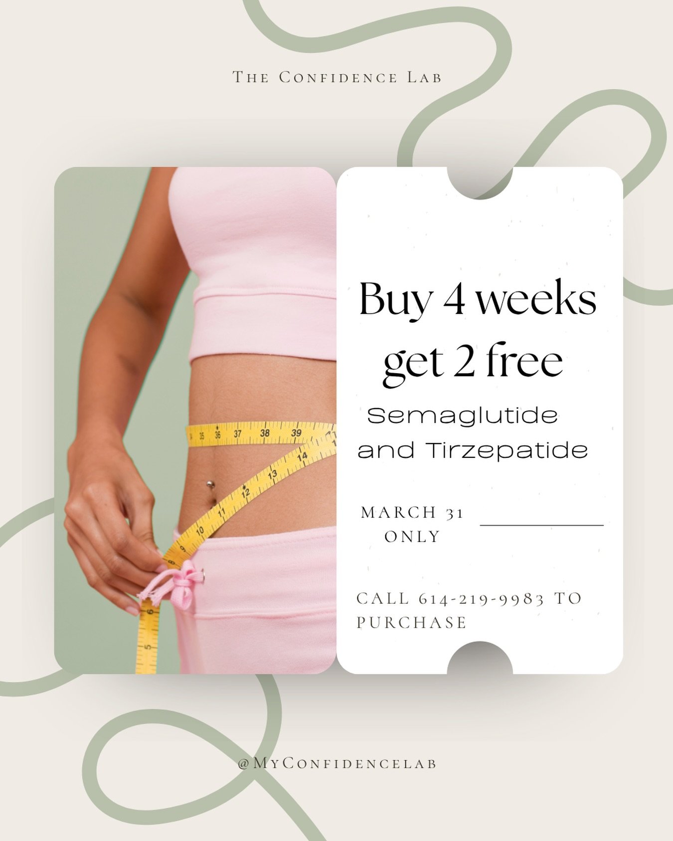 March 31 Only

Commit to your results.
Buy 4 weeks, get 2 weeks free.
.
.
📍 Powell, OH
.
.
#ConfidenceLab #PowellMedspa #OhioAesthetics #MedicalWeightLoss #FatLossSupport BodyGoals WellnessClinic ResultsDriven ConfidenceStartsHere