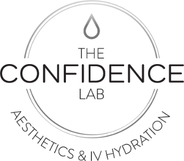 Logo for The Confidence Lab Med Spa & Head Spa, featuring a droplet and the text 'The Confidence Lab Aesthetics & IV Hydration' inside a circle.