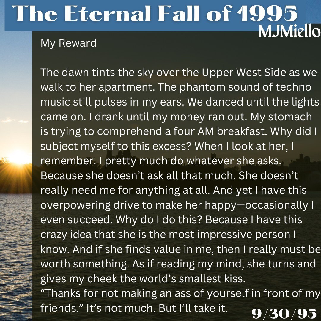 The Eternal Fall of 1995 #writingproject is a #Story Sequence that I #amwriting featuring a #series of short #vignettes, similar to #microfiction. Each piece of #writing is designed to stand alone, although they all take place during the Fall of #199