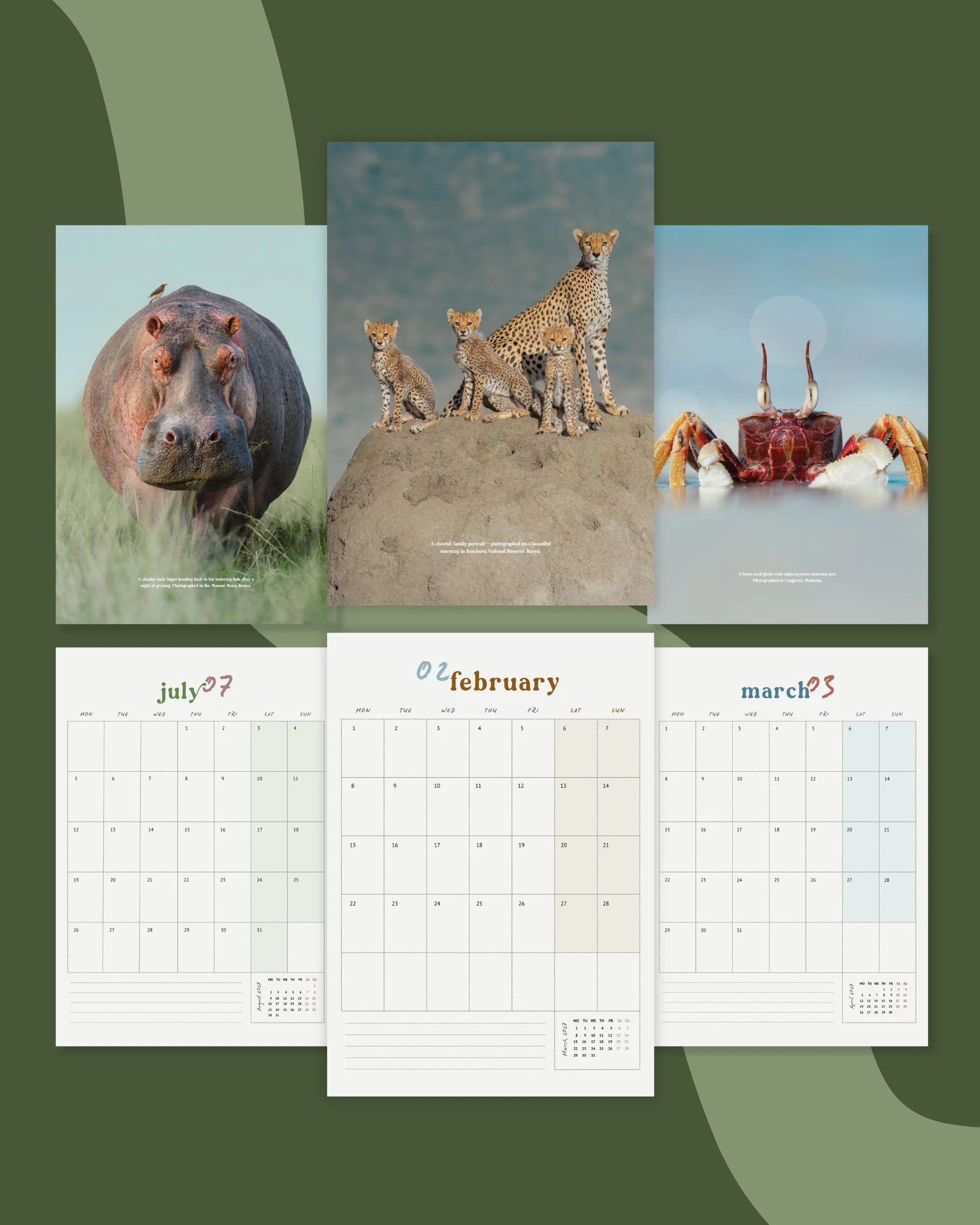 Pages of a 2027 Wildlife Photography Calendar