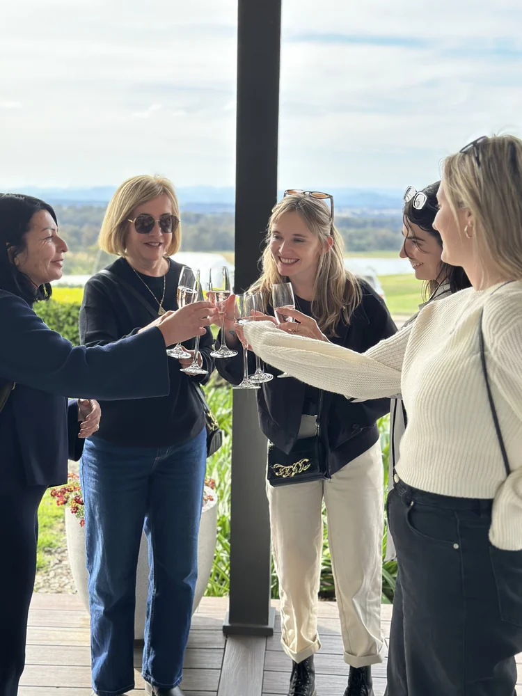 Guests raising their wine glasses during a private wine tour