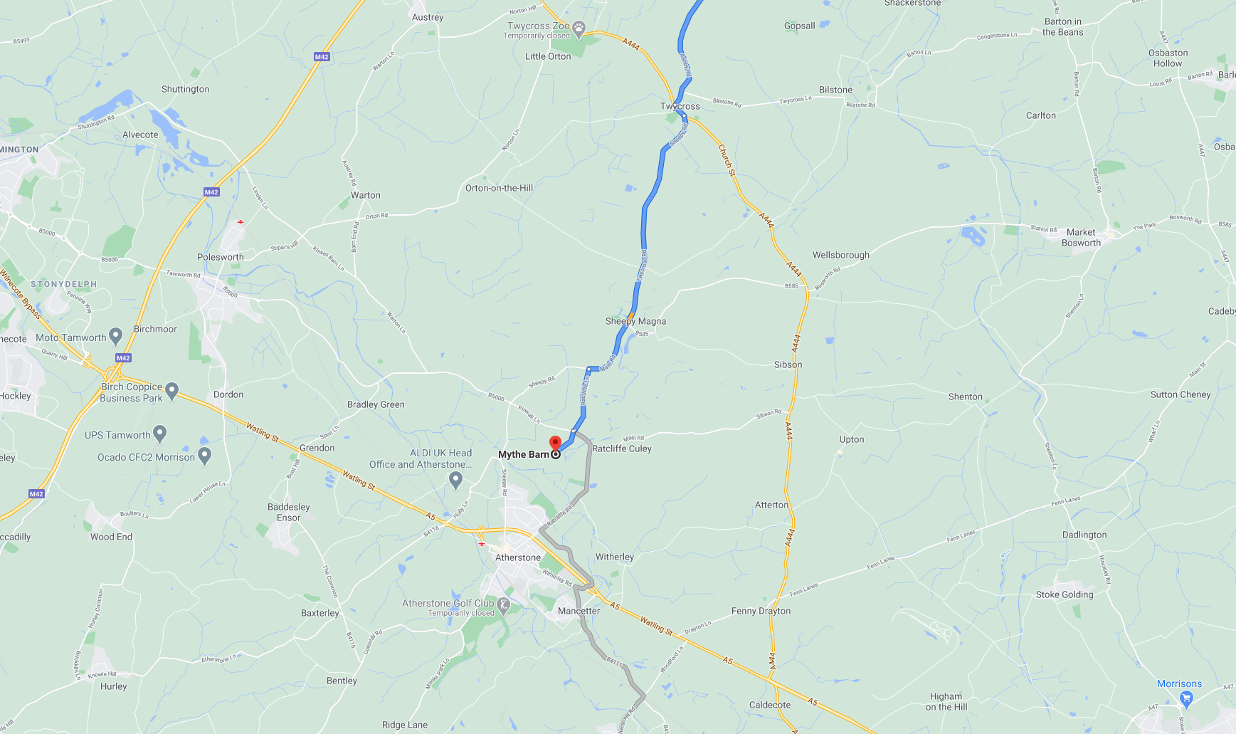 Directions to Mythe Barn