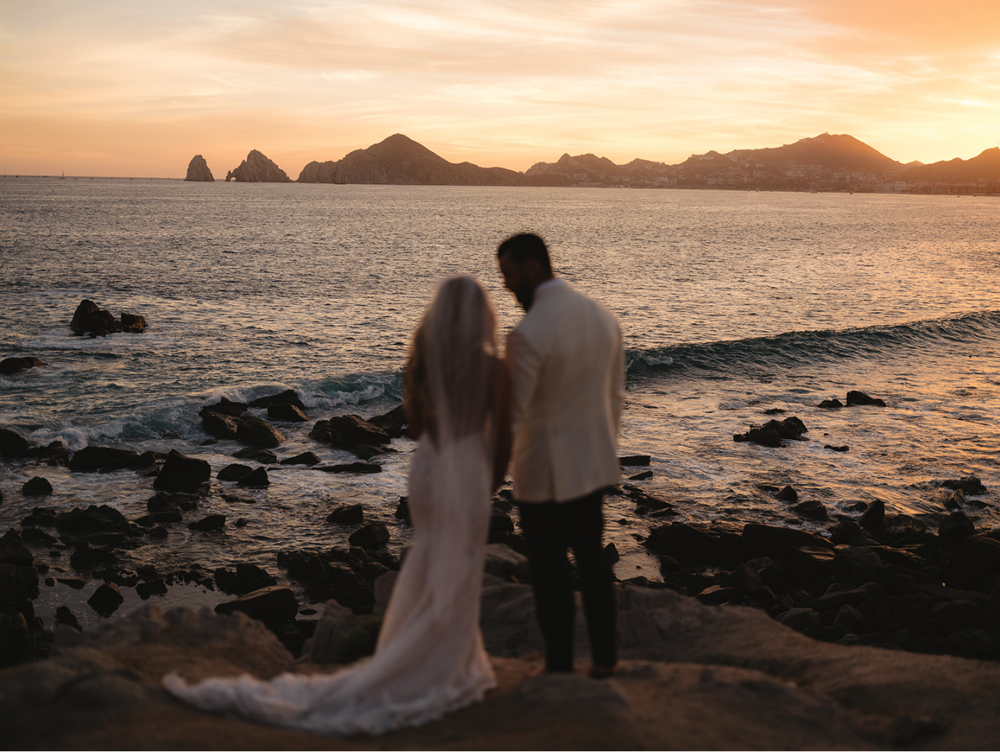 wedding day sunset from the Cape in Cabo San Lucas, Mexico