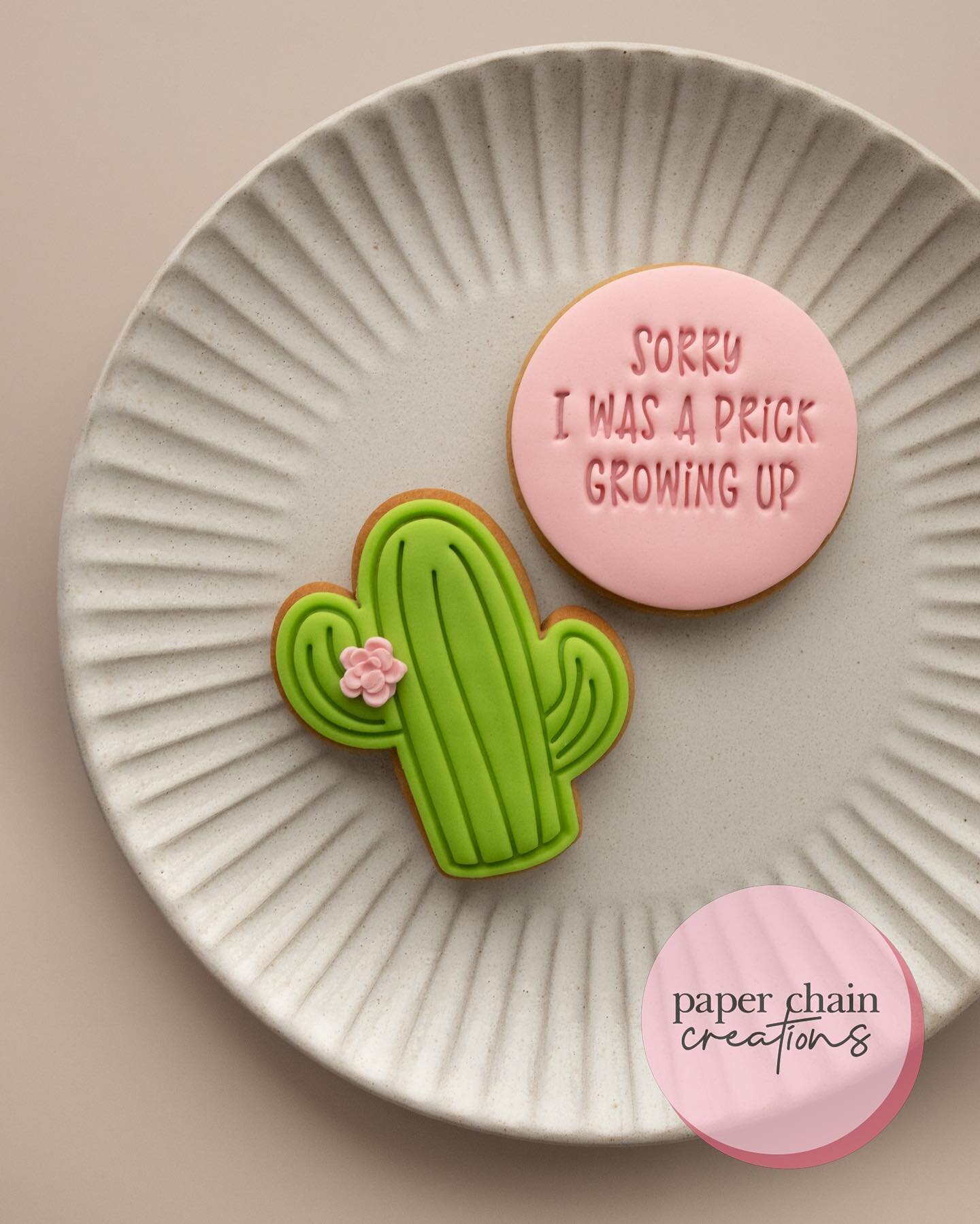 💕 cactus 💕
.
Another cheeky one for Mother&rsquo;s Day! This would also be great for Father&rsquo;s Day and parents birthdays. 
.
#fondantcookies #cookiecutters #cookies #paperchaincreations #customcookies #baking #fondant #cookiedecorating