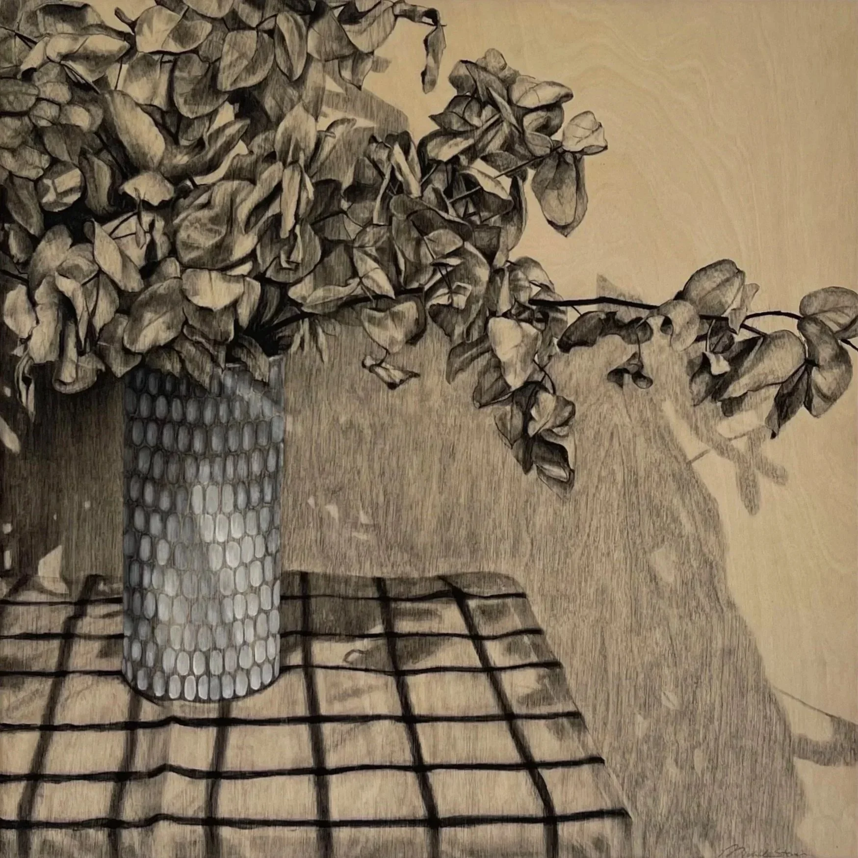 Look out for Hearts - ink, charcoal on wood panel, 63cm x 63cm