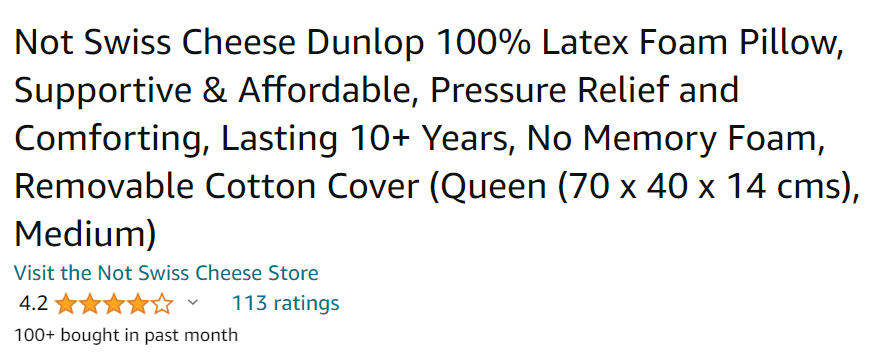 Standard Size Firm Profile Dunlop Latex Foam Pillow Affordable