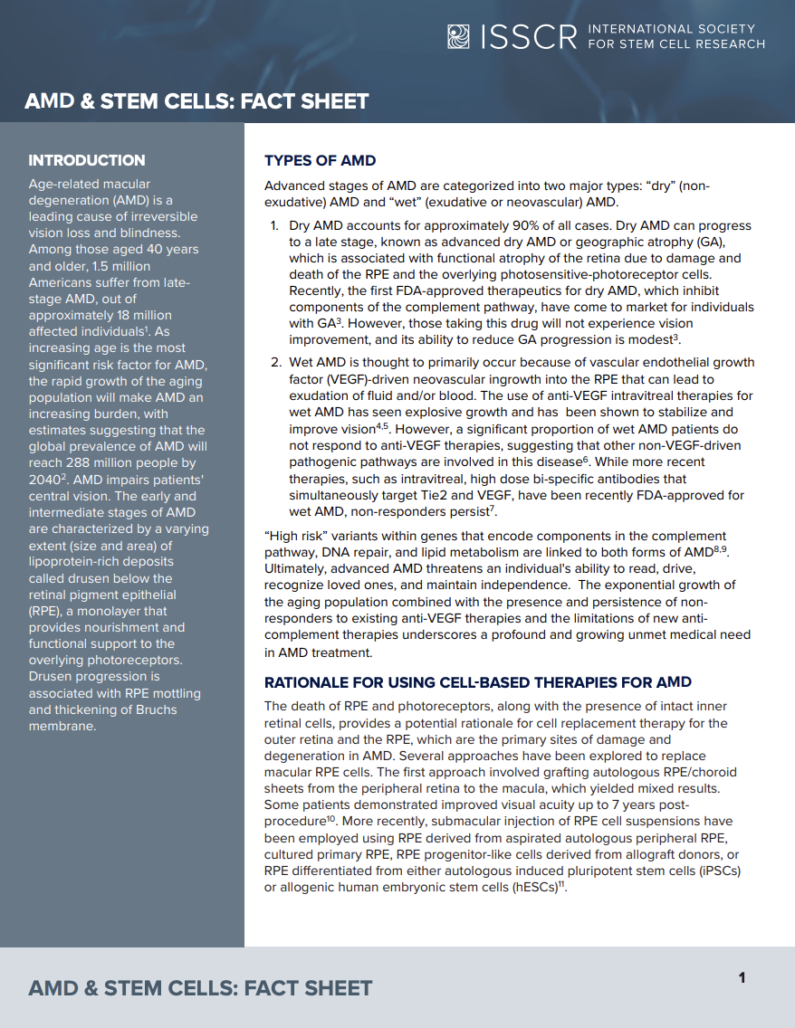 Disease Fact Sheet: Age-Related Macular Degeneration (AMD)