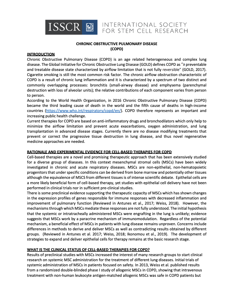 Disease Fact Sheet: Chronic Obstructive Pulmonary Disease (COPD)
