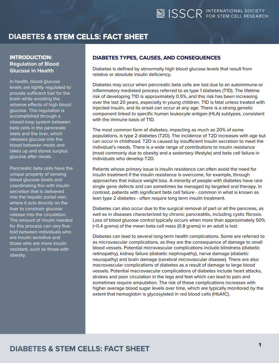 Disease Fact Sheet: Diabetes