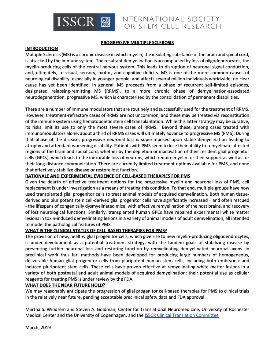 Disease Fact Sheet: Multiple Sclerosis (MS)