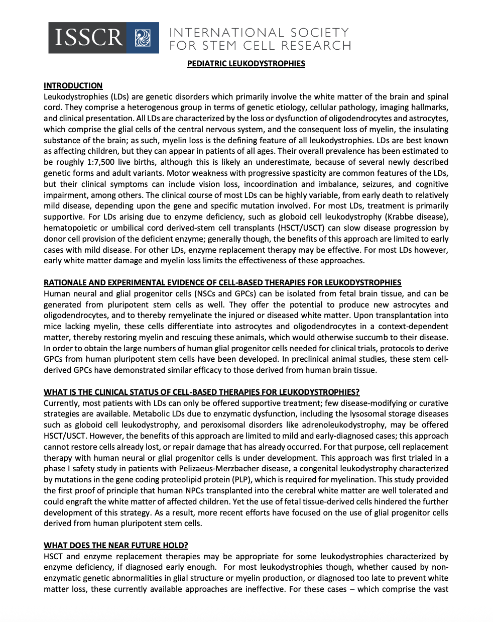 Disease Fact Sheet: Pediatric Leukodystrophies (LDs)