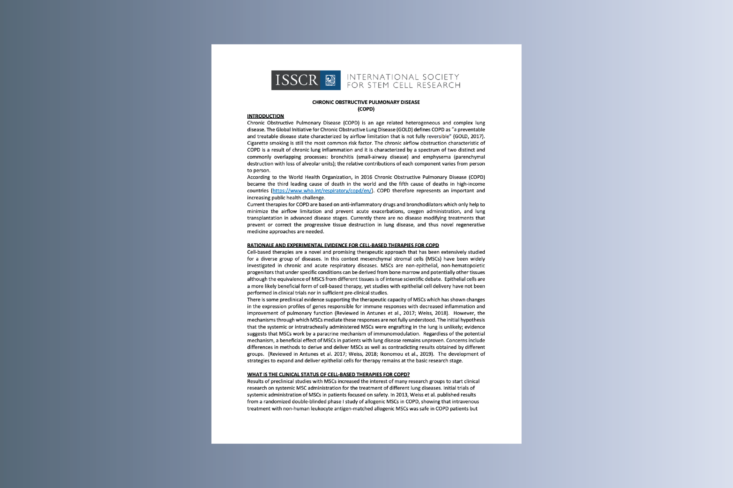 Disease Fact Sheet: Chronic Obstructive Pulmonary Disease (COPD)