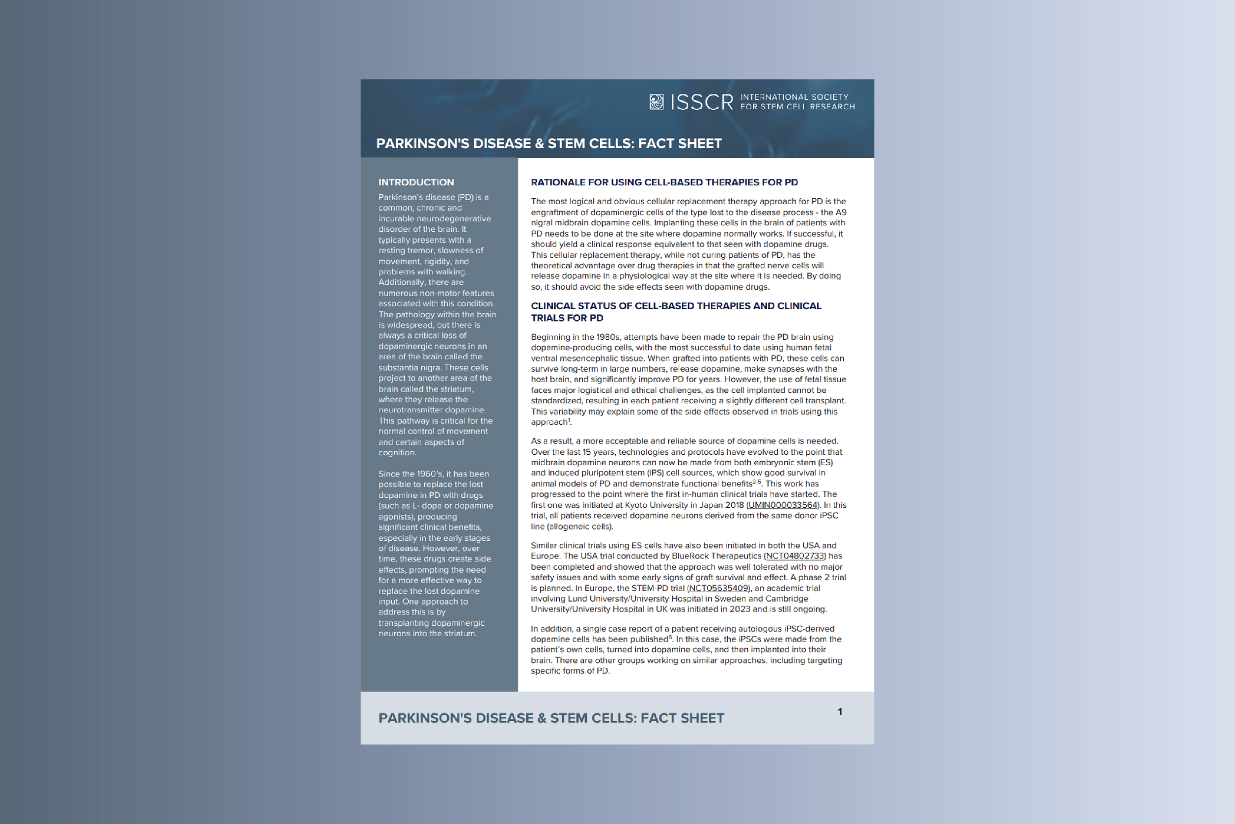 Disease Fact Sheet: Parkinson’s Disease (PD)