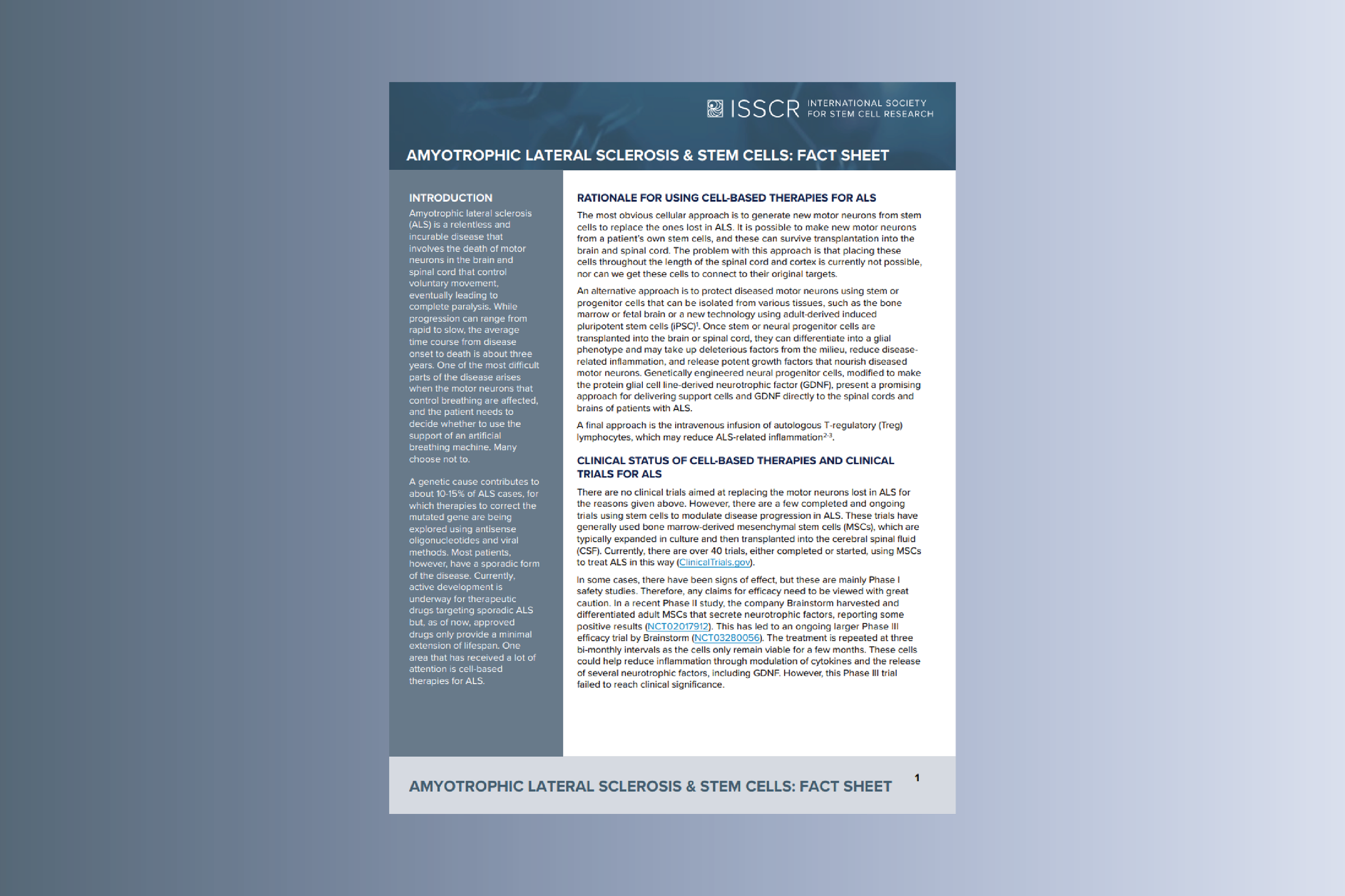 Disease Fact Sheet: Amyotrophic Lateral Sclerosis (ALS)