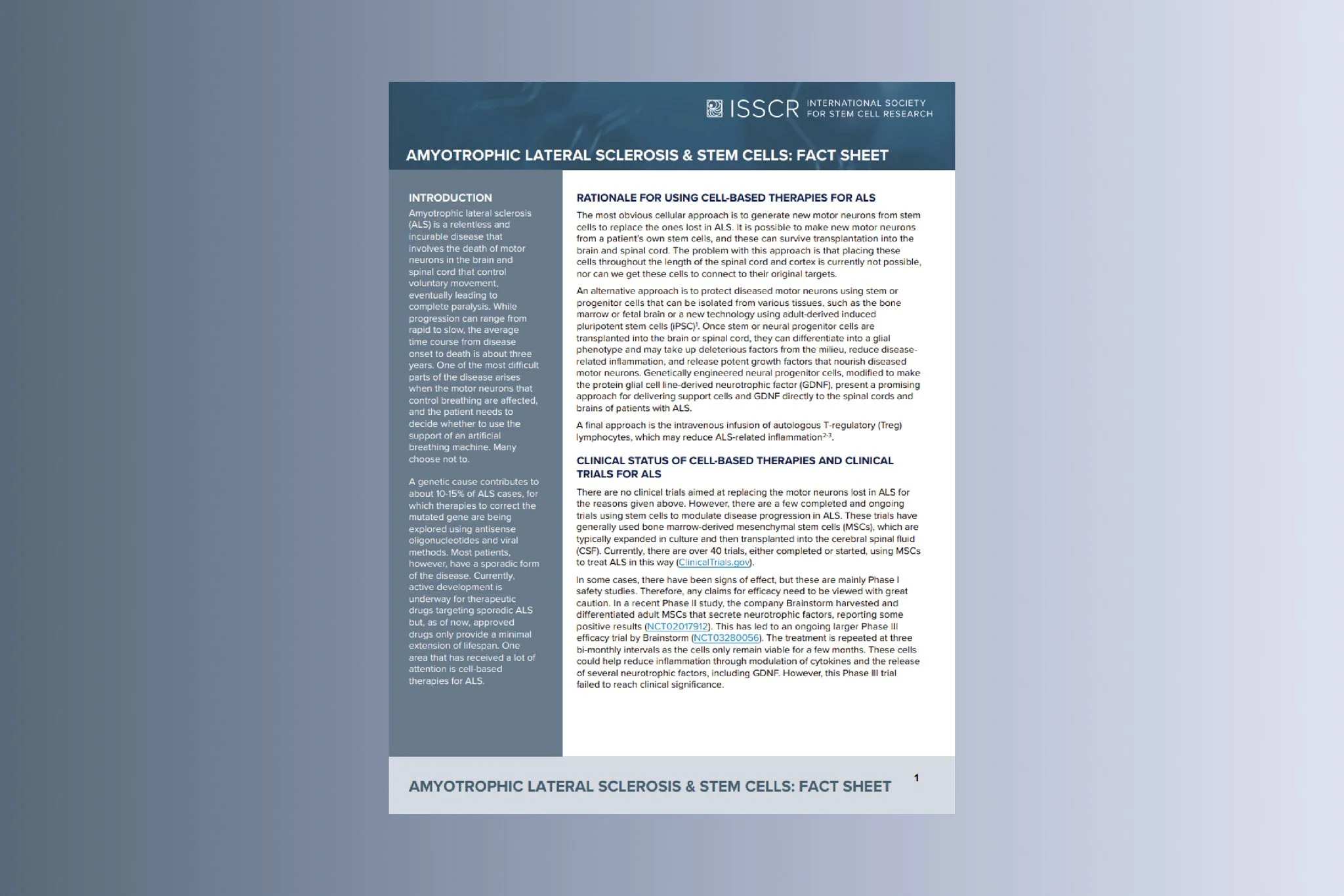 Disease Fact Sheet: Amyotrophic Lateral Sclerosis (ALS)