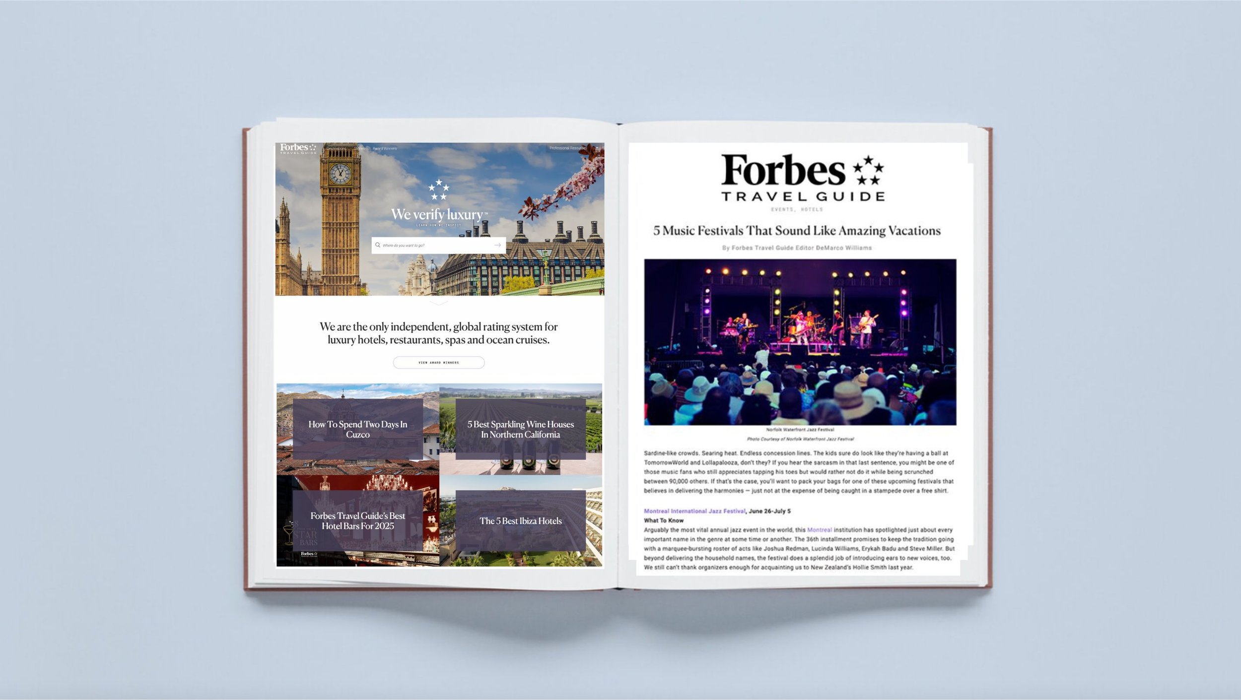 Forbes Travel Guide featuring The Montreal Jazz Festival - Unique Monthly Visitors: 56 Million