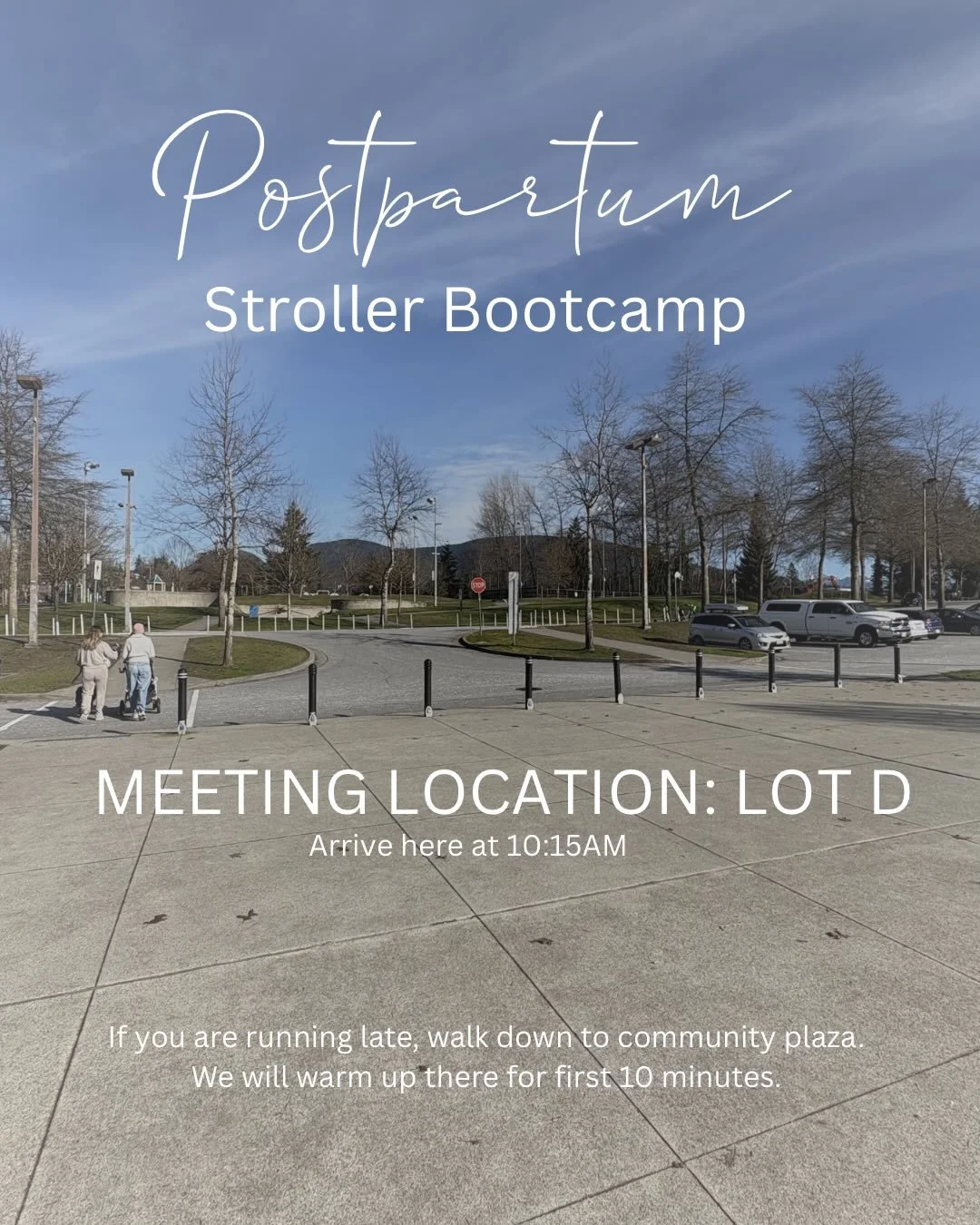 📍 Stroller Bootcamp &ndash; Meeting Details

We&rsquo;re kicking off tomorrow at 10:30am at Town Centre Park (Lafarge Lake) 🤍

Please arrive at 10:15am to allow time to park, walk over, and check in so we can start right on time.

➡️ We&rsquo;ll me