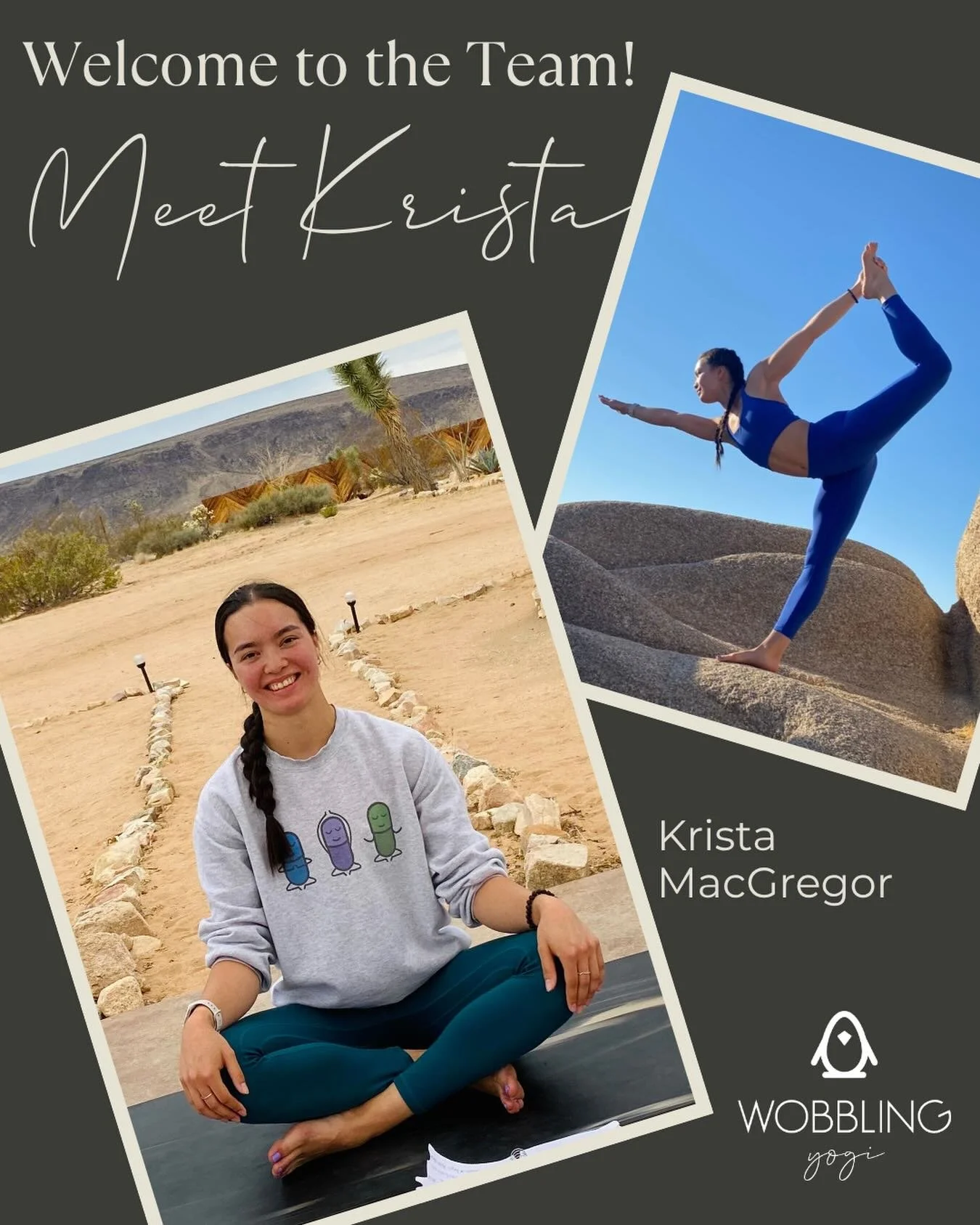 ✨ Meet Krista ✨

We&rsquo;re so excited to welcome Krista to the Wobbling Yogi community 🤍

After retiring from competitive gymnastics, Krista found herself missing movement and that deep connection to her body. Then one spontaneous moment &mdash; b