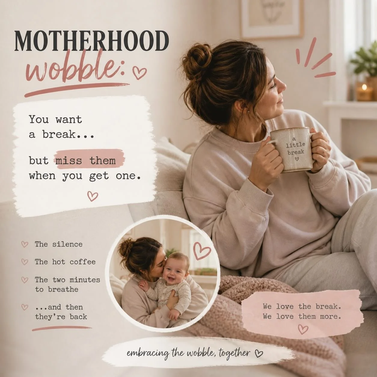 You want a break&hellip; and when you finally get one, it feels so quiet 🤍

You sip the hot coffee, sit in the stillness&hellip;
and somehow, you miss them at the exact same time.

That push and pull of motherhood&mdash;needing space, but never quit