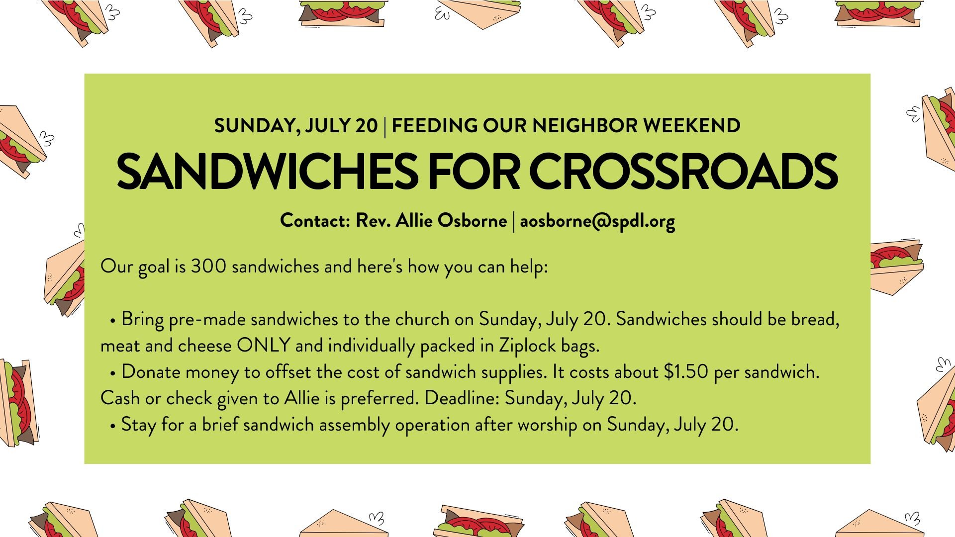 Sandwiches for Crossroads