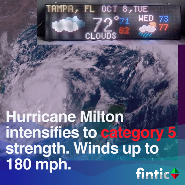 Hurricane Milton intensifies to category 5 strength. Winds up to 180 mph.