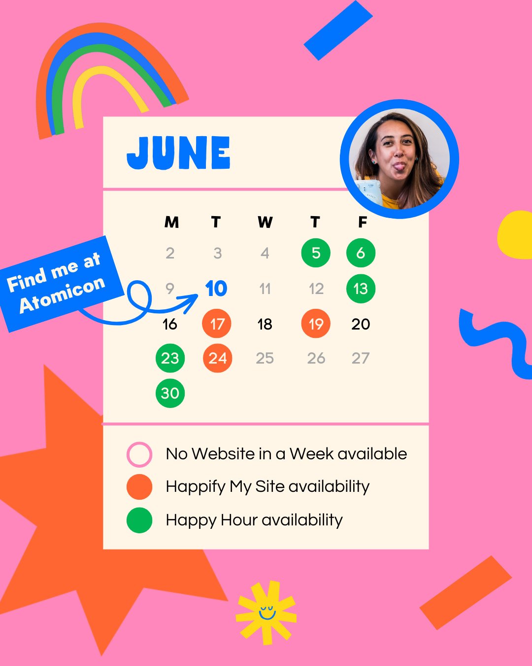 MY AVAILABILITY JUNE - AUGUST 💁&zwj;♀️⁠
⁠
You know the drill by now... take a flick through my calendar for the next few months and start planning your Shiny Happy project!⁠
⁠
I have limited availability for new web builds as usual (that's my Websit