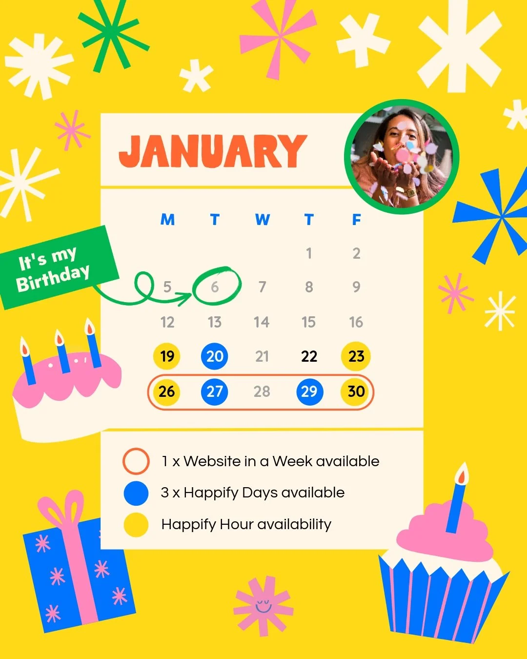 It might be December, but I'm booking for January!

I have availability in the last two weeks of Jan for a few Happify Days (or a Website in a Week, if you need a fresh website) as well as a handful of Happy Hours.

These will get booked up quick as 