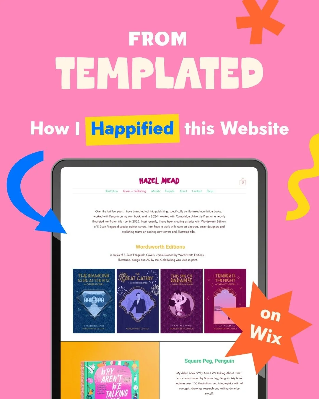 Let's Happify a website for @hazel.mead !

Hazel is an amazing illustrator and author who came to me with a template-feeling website that looked great, but wasn't really geared towards clients.

Before:
🔹 More of a portfolio
🔹 Little explanation of