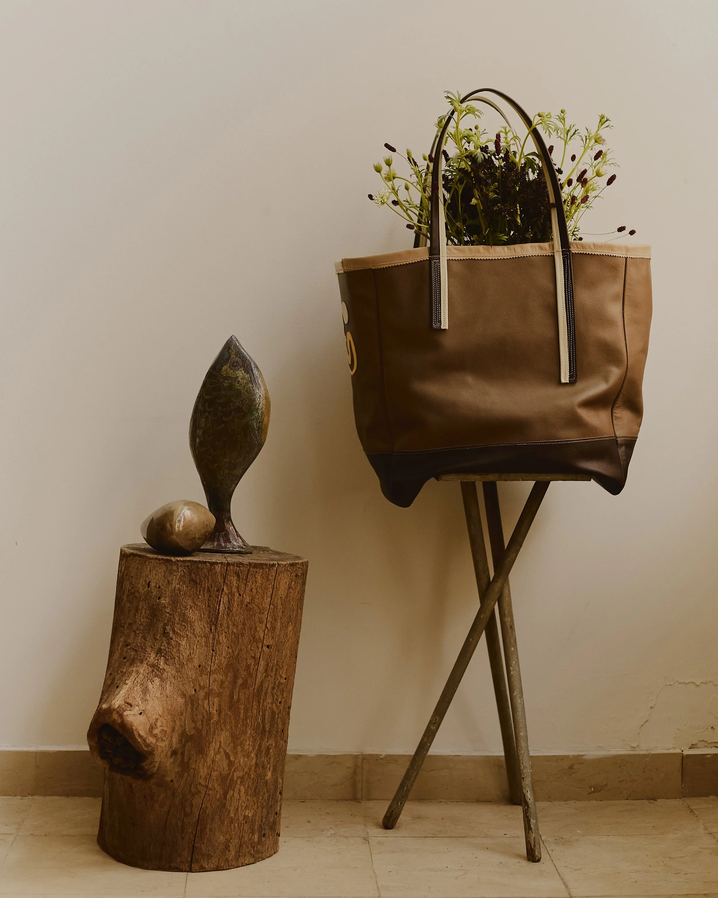 Color block Oversized Easy Leather Shopper in Fawn