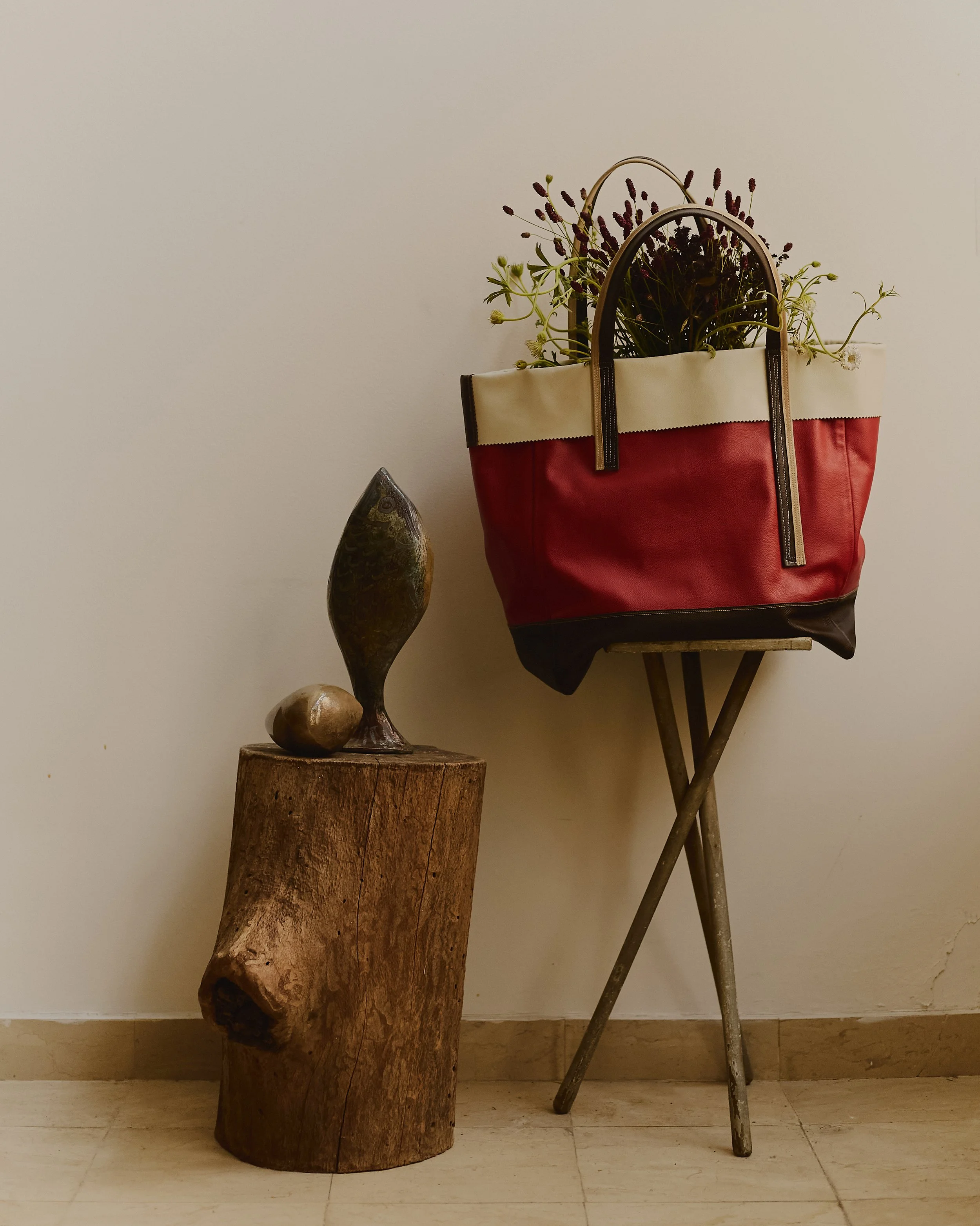 Color block Oversized Easy Leather Shopper in Cerise
