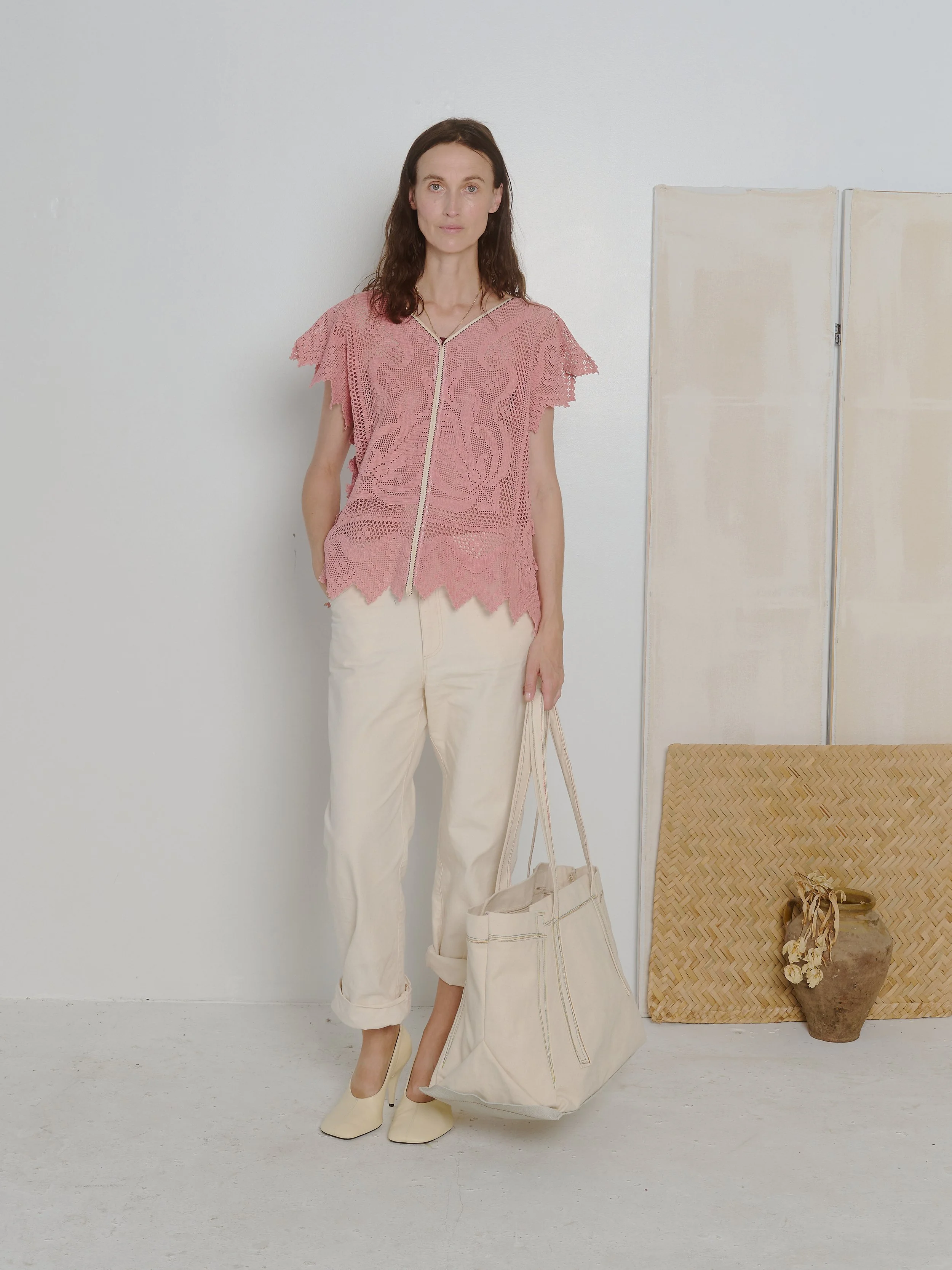 Crochet lace T-shirt in Madder