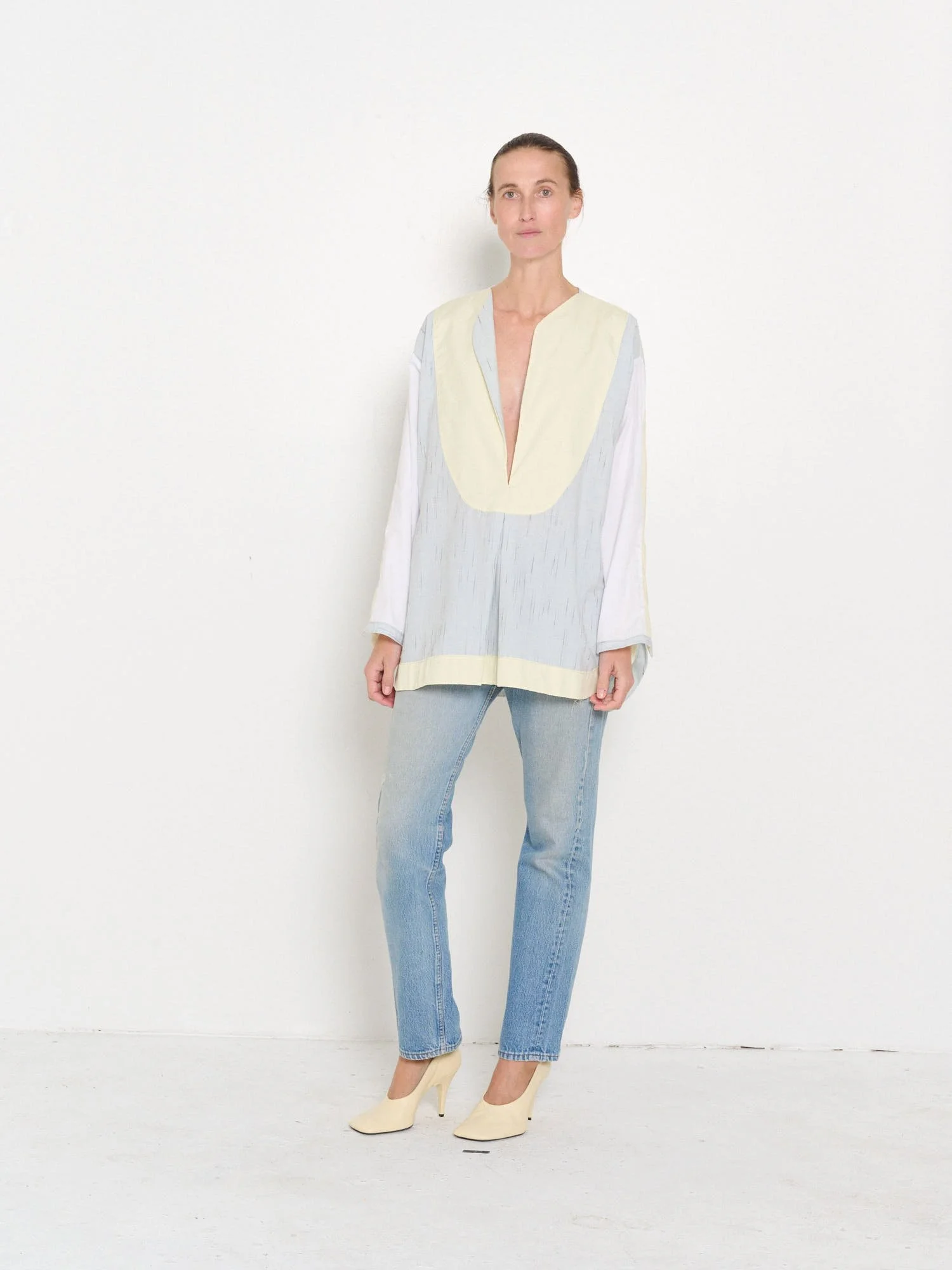 Popover Top in Striped in sky/butter