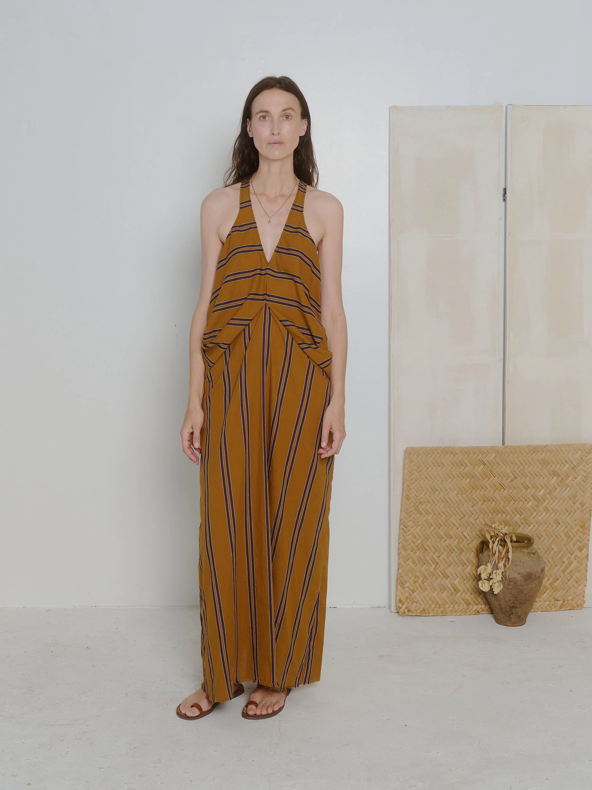 T-back Gown in Shirting stripe