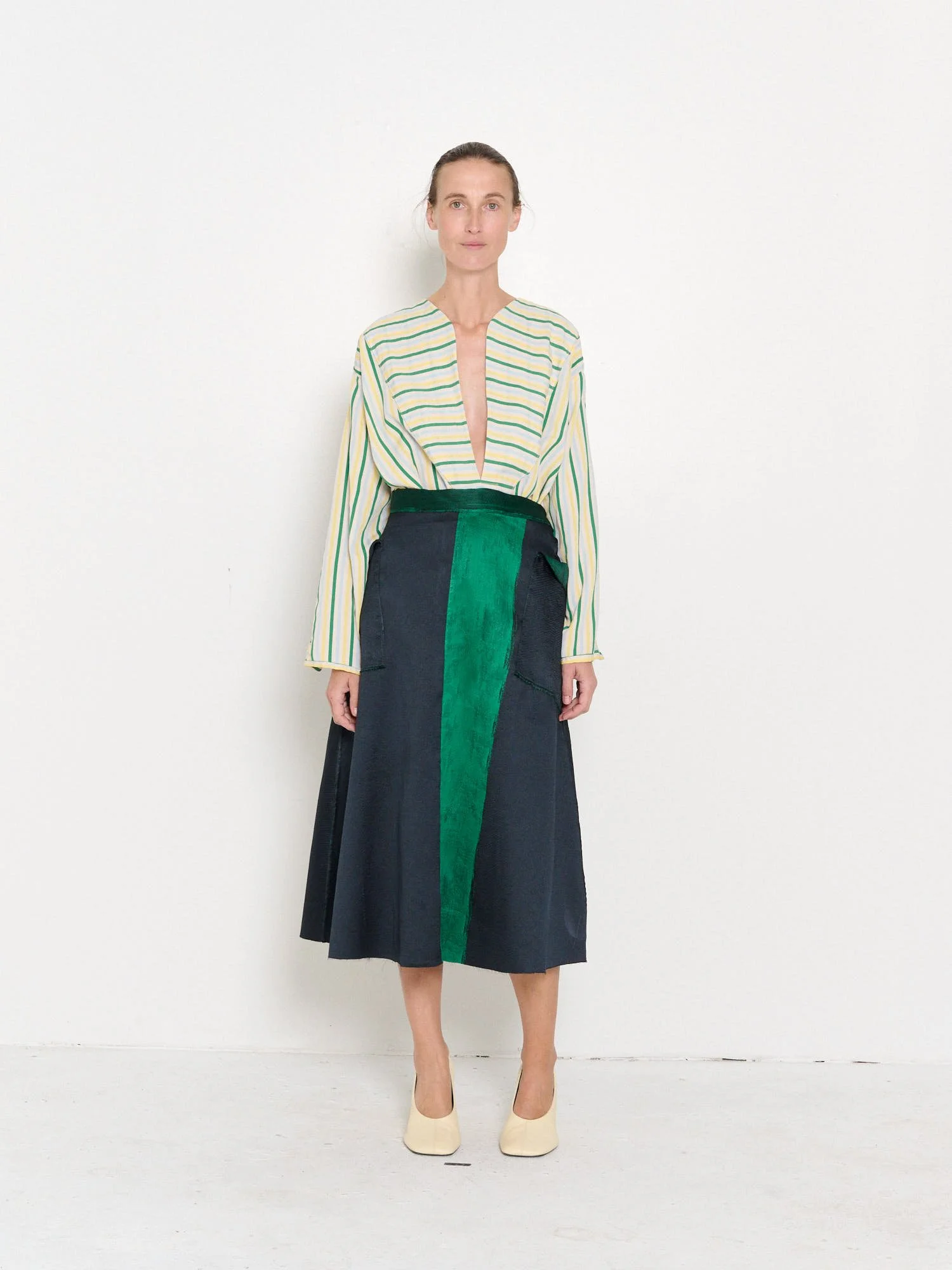 Popover Top in Striped silk shirting