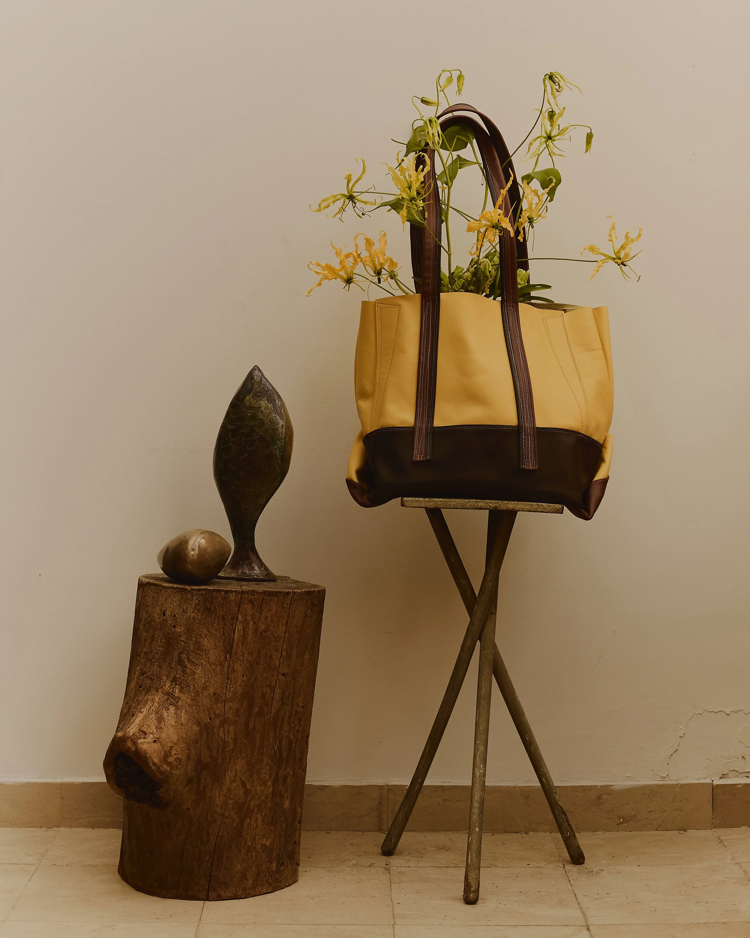 Color block Oversized Carryall Shopper in Maize Leather