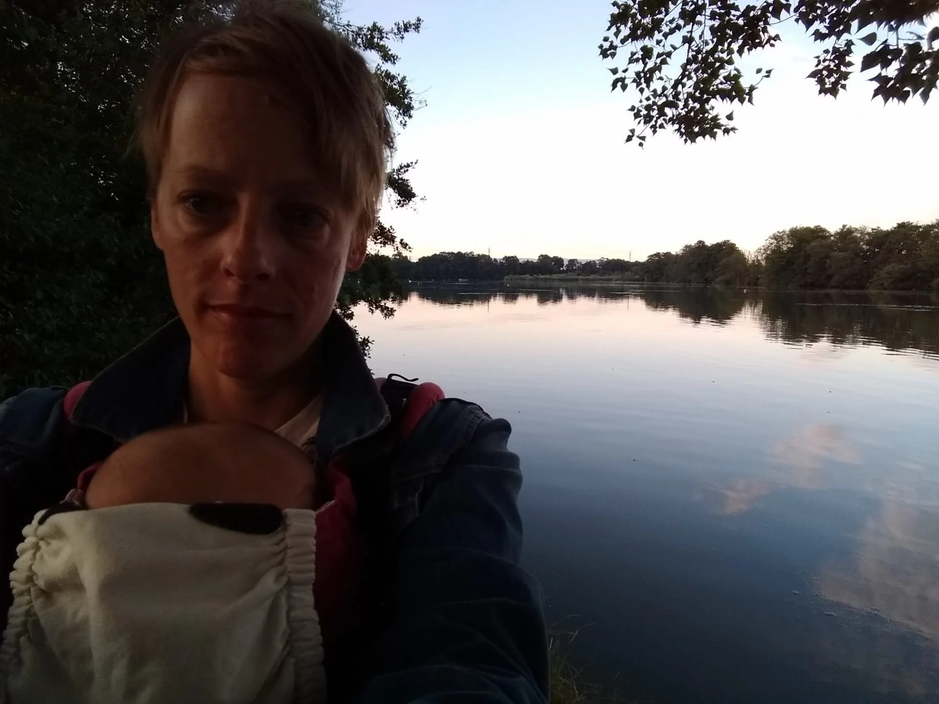 Mom with baby at a lake