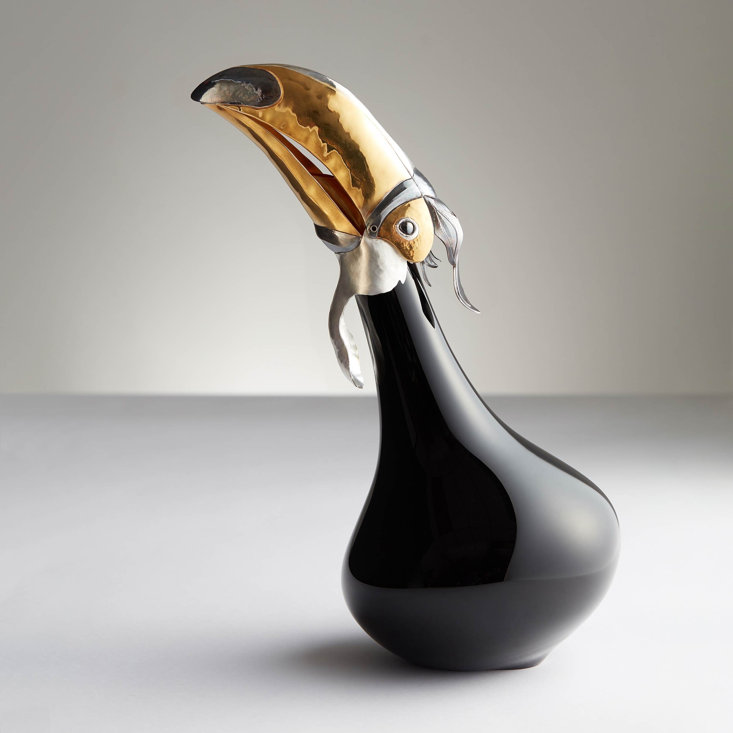 Toucan Wine Decanter with articulated gilded beak. Commissioned 2018.