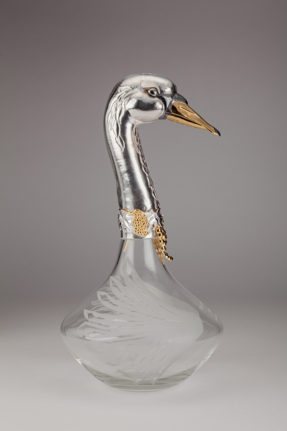 Silver swan decanter commissioned for the Worshipful Company of Vintners by Martin Mason.