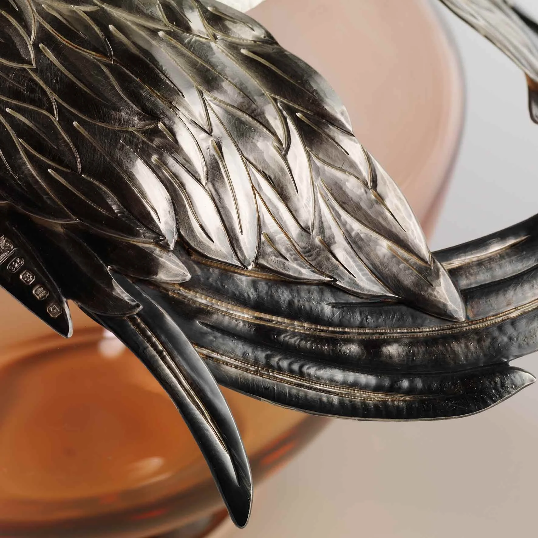 Pelican bowl: chased silver feather detail