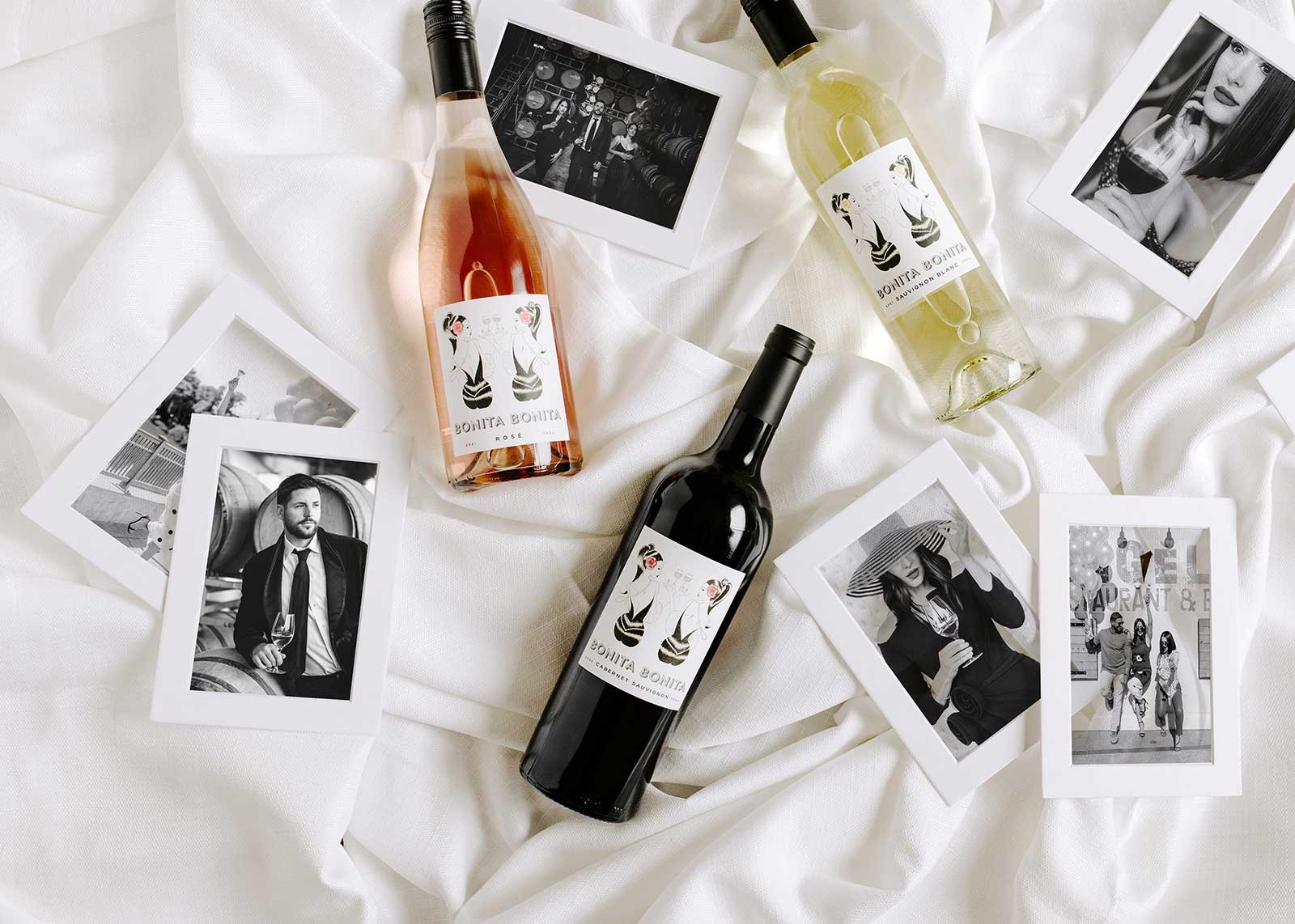 wine bottles and photos