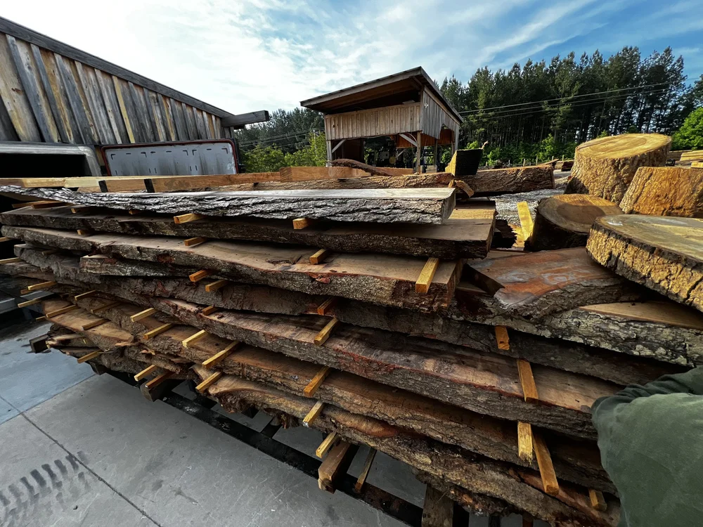 Stickered hardwood slab stack