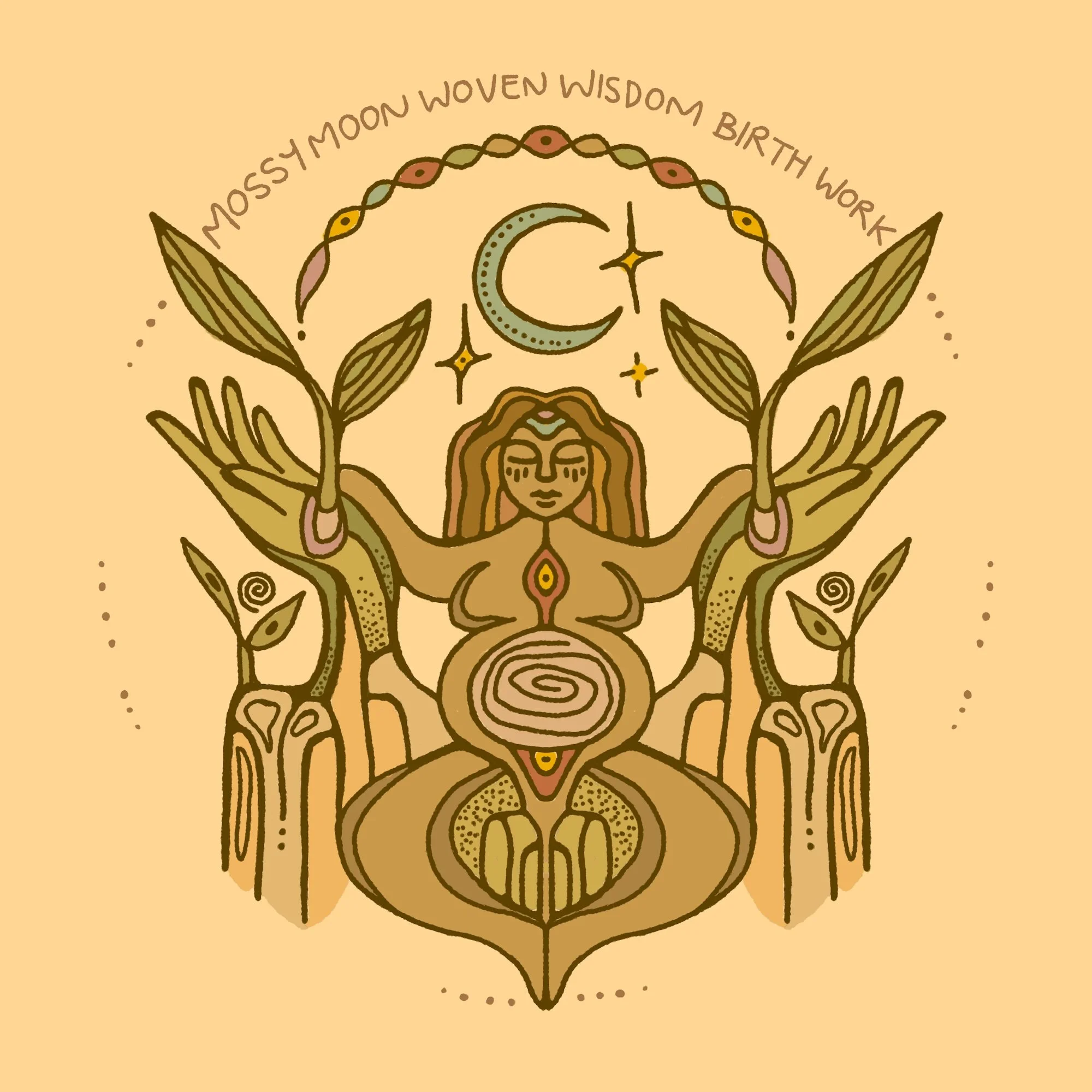 mossy moon woven wisdom birthmark lunar lilt logo