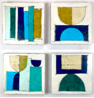 The New Royals II - SOLD4-12”x12” panels; mixed media, encaustic on panel