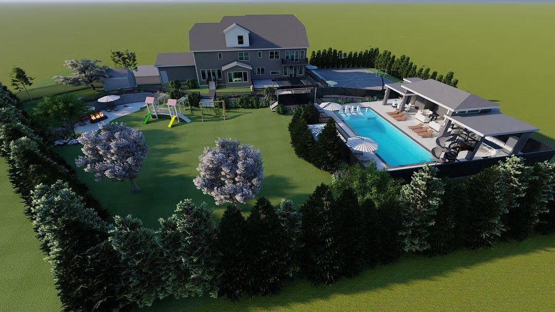 This family is looking forward to a fun summer in their backyard ☀️ 

#Renderings #archviz #pool #slide #basketball #playground