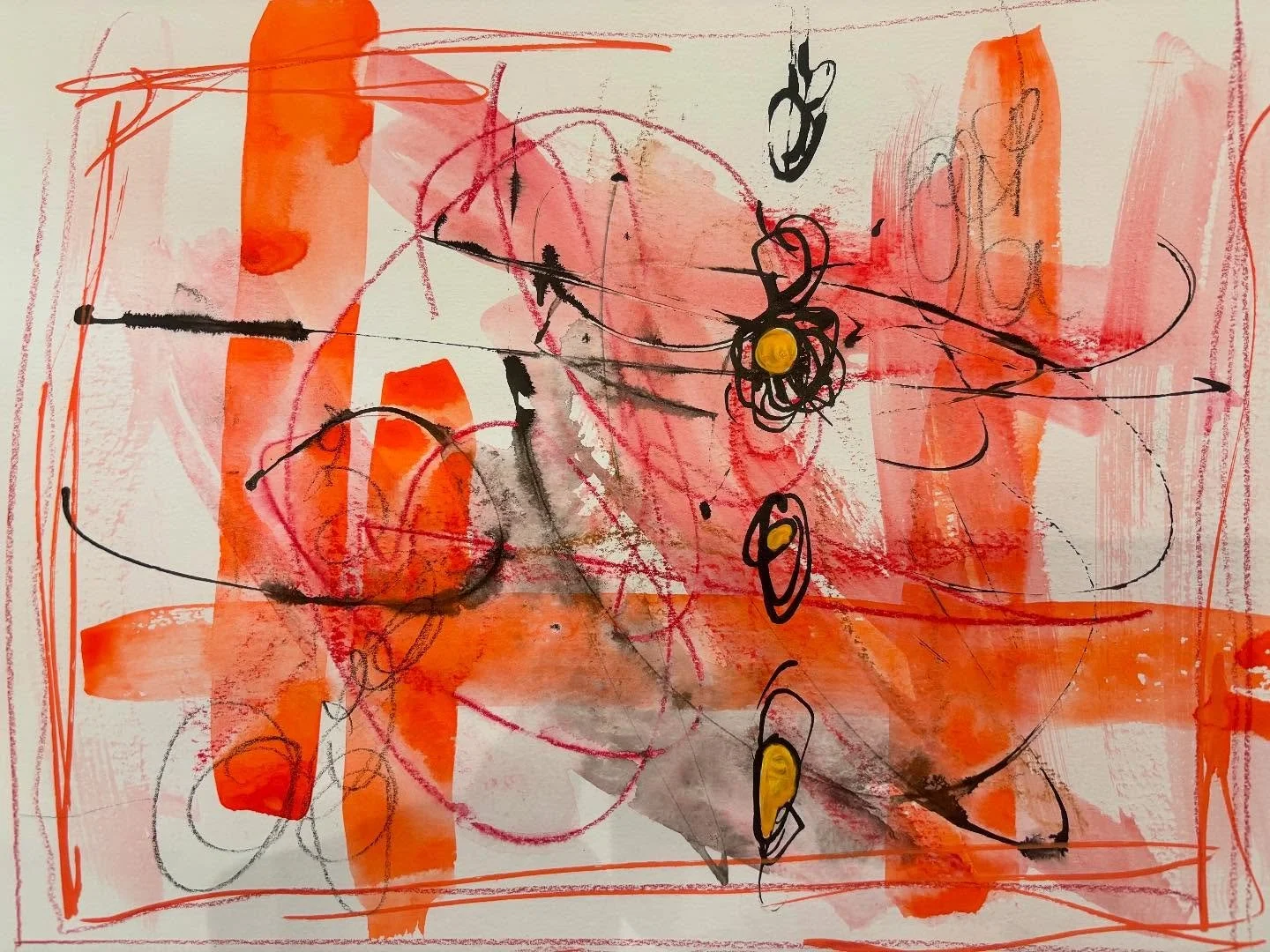I try to do at least one drawing every day first thing in the morning. Maybe it&rsquo;s good that I&rsquo;m not totally awake yet!  #morningdrawing #dailydrawing #abstractartist #mixedmediadrawing