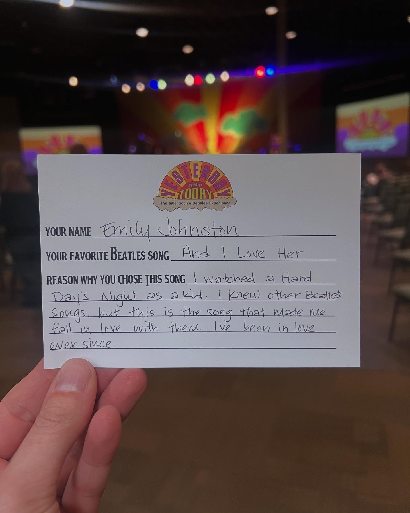 &ldquo;I watched A Hard Days Night as a kid. I knew other Beatles songs but this is the song that made me fall in love with them. I&rsquo;ve been in love ever since.&rdquo; - Emily